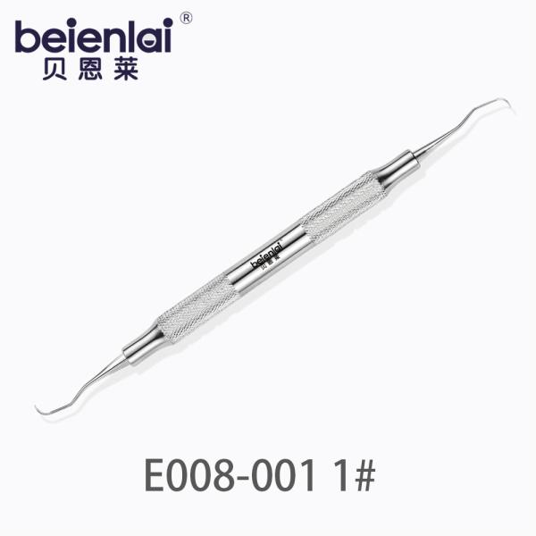 Benlai Dental Scaler E008-001 KXS 1#, Double End Curved Tips, φ8 Hollow Round Handle, For Anterior & Canine Subgingival Scaling